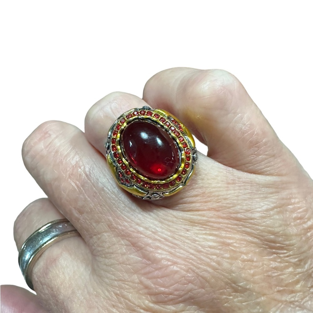 Silver with Gold Accents Red Ruby Unisex Ring